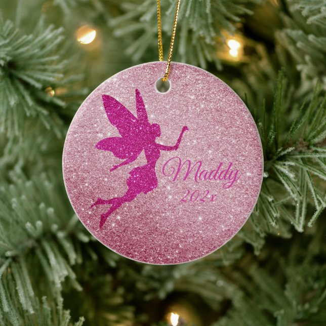 Rosa Sparkly Fairy Ornament Personlig Gift (Träd)