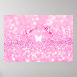 Rosa Sparkly Glitter Butterfly Princess Poster