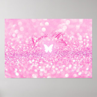 Rosa Sparkly Glitter Butterfly Princess Poster