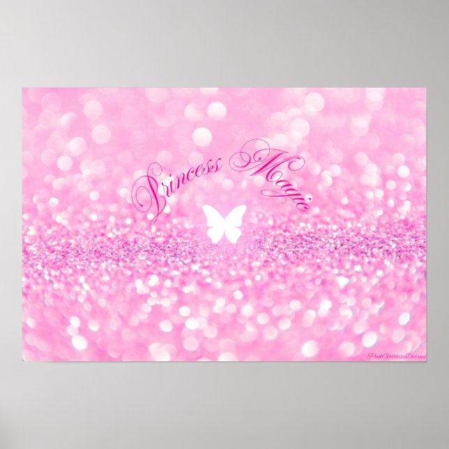 Rosa Sparkly Glitter Butterfly Princess Poster (Framsidan)