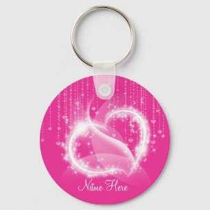 Rosa Sparkly hjärtor Keychain Nyckelring