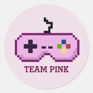 Rosa-spärrar för Gamer Gender Reveal Team Sticker Runt Klistermärke