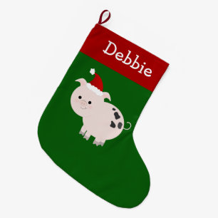Rosa Speckled Santa Gris Stocking Stor Julstrumpa