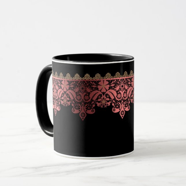 Rosa spets romantisk dekoration gradient brons spe mugg (Framsida vänster)