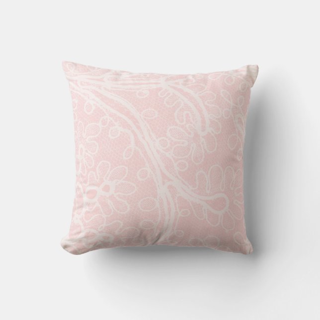 Rosa spets söt feminin pastell bröllop kudde (Framsida)