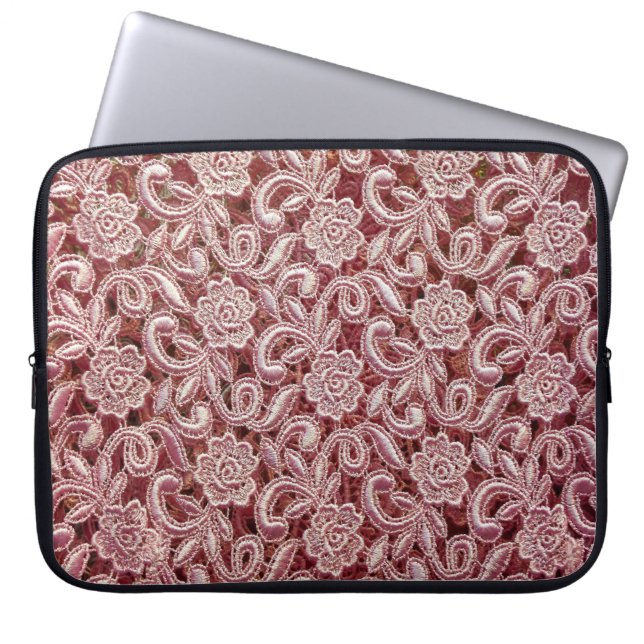 Rosa spets, vintage rosor mönster. laptop fodral (Framsidan)