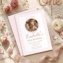 Rosa spetsfotografi Första födelsedagen, Babyflick