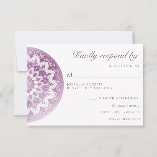 Rosa spetsmandala bröllop RSVP-kort OSA Kort (Framsida)