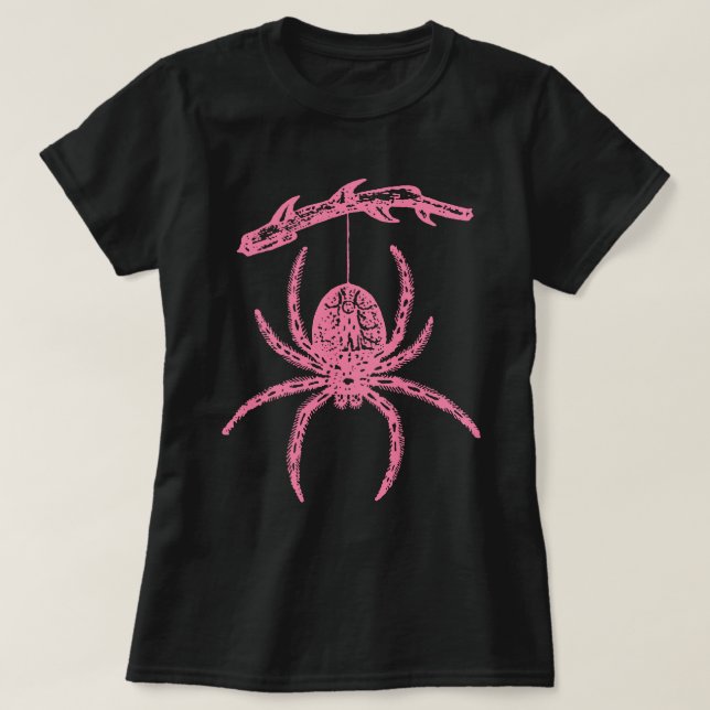Rosa Spider Hanging from Gren T-Shirt (Design framsida)