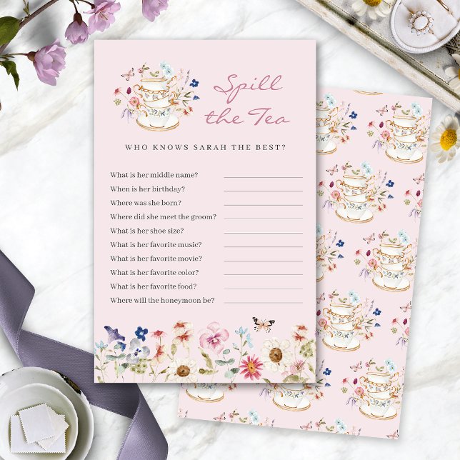 Rosa Spill Te-spel (Pink Bridal Shower Spill The Tea Game by Painted Paperie
)