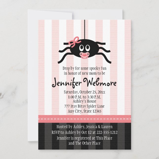 Rosa Spindel Halloween Baby Shower-inbjudningar Inbjudningar (Framsida)