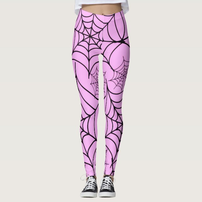 Rosa Spindelnät Halloween Leggings (Framsida)