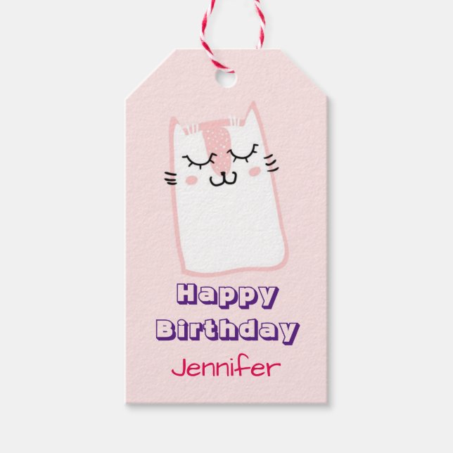Rosa Spipande Kattunge födelsedag Presentetikett (Framsidan)