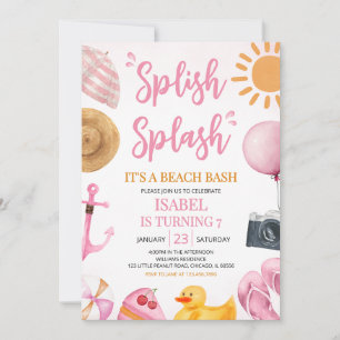 Rosa Splish Stänk Beach Bash Birthday Inbjudningar