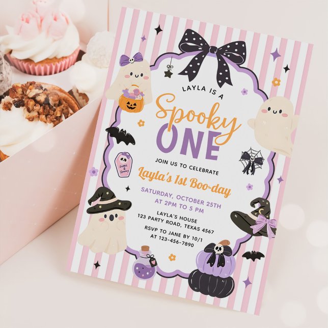 Rosa spök Halloween kuslig ettårsgeburtstag Inbjudningar (Skapare uppladdad)