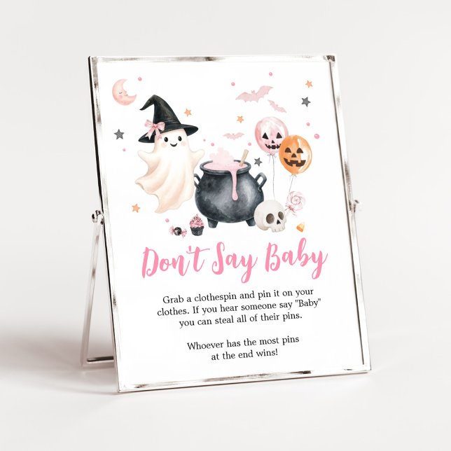 Rosa spök Little Boo Säga inte Baby Skylt (Girl Little Boo Baby Shower Don't Say Baby Sign)