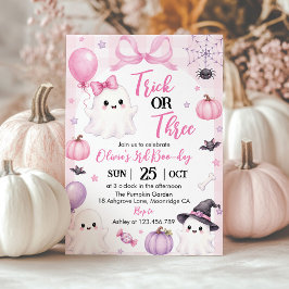 Rosa spök trick or three Halloween födelsedag Inbjudningar