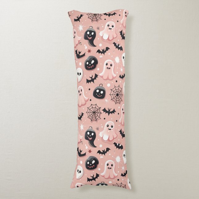 Rosa Spöken & Halloween Sömlösa Mönster Kroppskudde (Framsidan Vertikal)