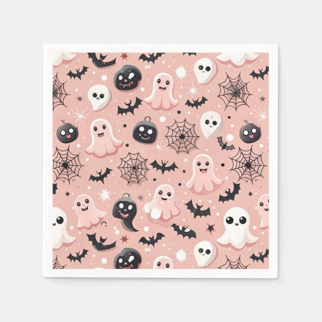 Rosa Spöken & Halloween Sömlösa Mönster Pappersservett (Framsidan)