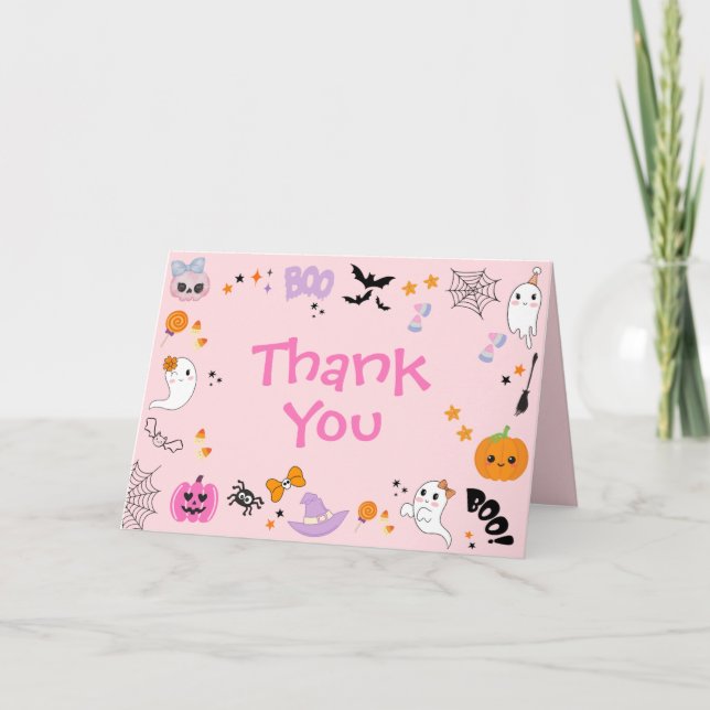 Rosa spöklik et sött spöke Halloween 1-årsdag Tack Kort (Framsida)