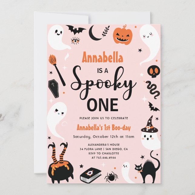 Rosa spöklik födelsedagsfotografi för Halloween 1- Inbjudningar (Framsida)