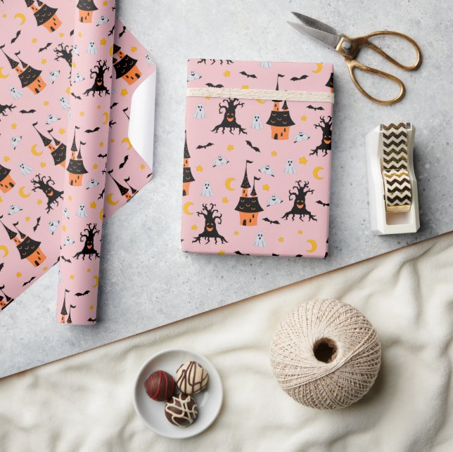 Rosa spöklik haunted hus Halloween Presentpapper (Hantverk)