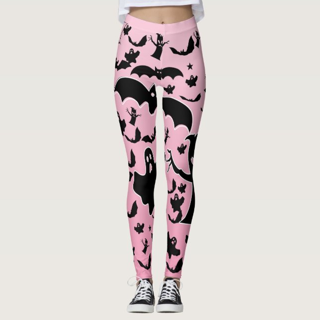 Rosa spöklik skogs Mönster Art Leggings (Framsida)