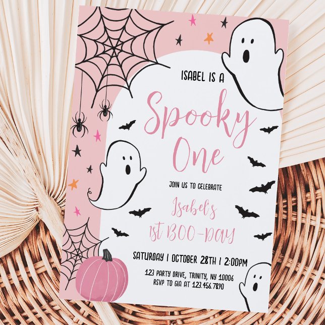 Rosa spökskrämmande ett Halloween födelsedag Inbjudningar (Skapare uppladdad)