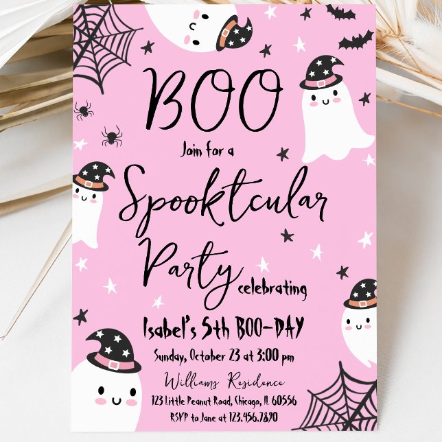 Rosa spökspöktastiska Halloween-födelsedag Inbjudningar (Skapare uppladdad)