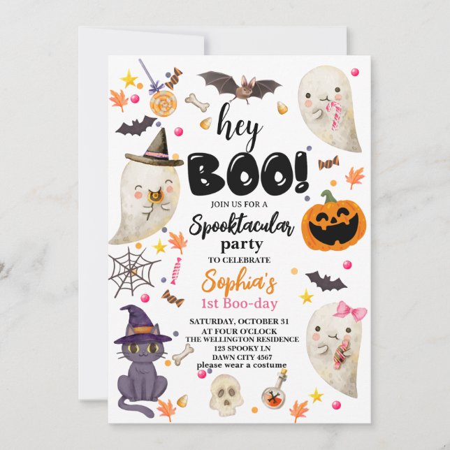 Rosa Spooktacular Halloween 1st Boo-day Birthday Inbjudningar (Framsida)