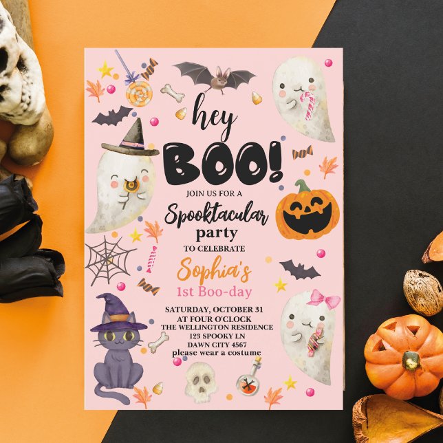 Rosa Spooktacular Halloween 1st Boo-day Birthday Inbjudningar (Skapare uppladdad)