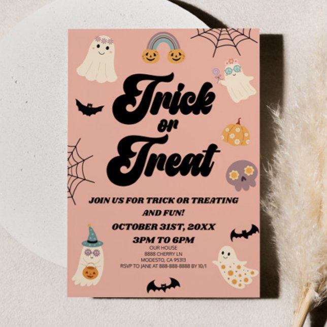 Rosa Spooky Bus eller godis Halloween fest Inbjudningar (Skapare uppladdad)
