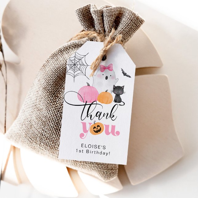 Rosa Spooky Ett Halloween-födelsedagstack Presentetikett (Skapare uppladdad)