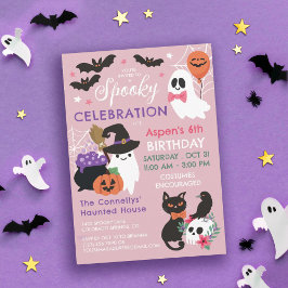 Rosa Spooky Firande Girl Halloween Birthday Inbjudningar