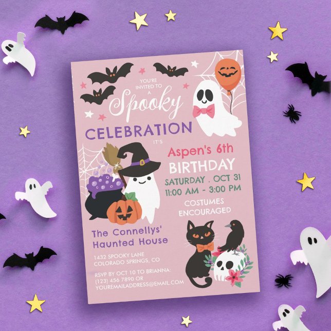 Rosa Spooky Firande Girl Halloween Birthday Inbjudningar (Skapare uppladdad)