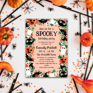  Rosa Spooky Halloween Barns födelsedag Party Inbjudningar