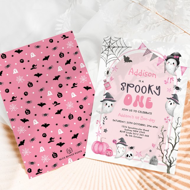 Rosa Spooky One Cute Ghost Girl 1st Birthday Inbjudningar (Skapare uppladdad)