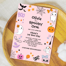 Rosa Spooky One Cute Ghost Halloween 1:a födelseda Inbjudningar