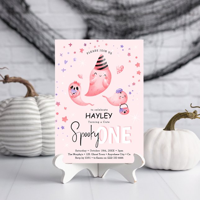 Rosa Spooky ONE Ghost Girl Halloween 1st Birthday Inbjudningar (Skapare uppladdad)