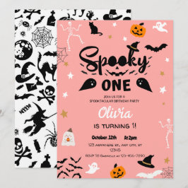 Rosa Spooky One Halloween Birthday-inbjudan Inbjudningar