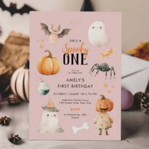 Rosa Spooky One Halloween Birthday-inbjudan Inbjudningar