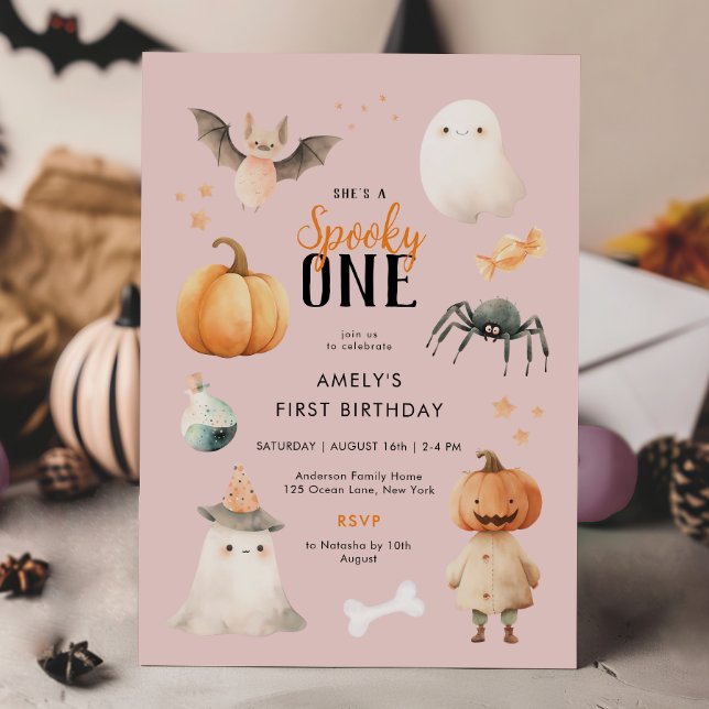 Rosa Spooky One Halloween Birthday-inbjudan Inbjudningar (Skapare uppladdad)
