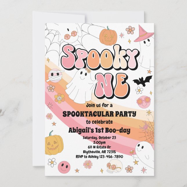 Rosa Spooky One Halloween Birthday-inbjudan Inbjudningar (Framsida)