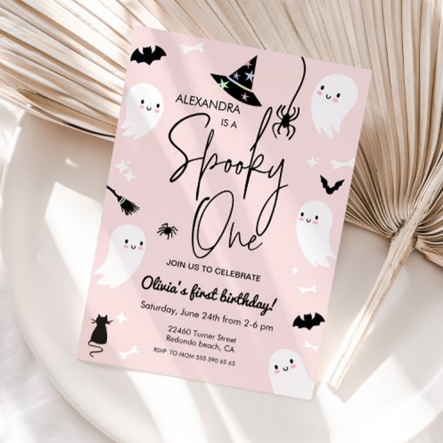 Rosa Spooky ONE halloween-födelsedag Inbjudningar (pink halloween spooky one birthday invitation)