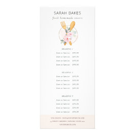 Rosa Spoon Fork Blommigt Bakery Service Pris Reklamkort