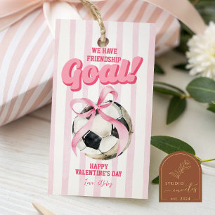 Rosa sportbåg fotbollsrand valentinstag presentetikett