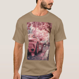 Rosa sportbil körsbärsblommor retro t shirt