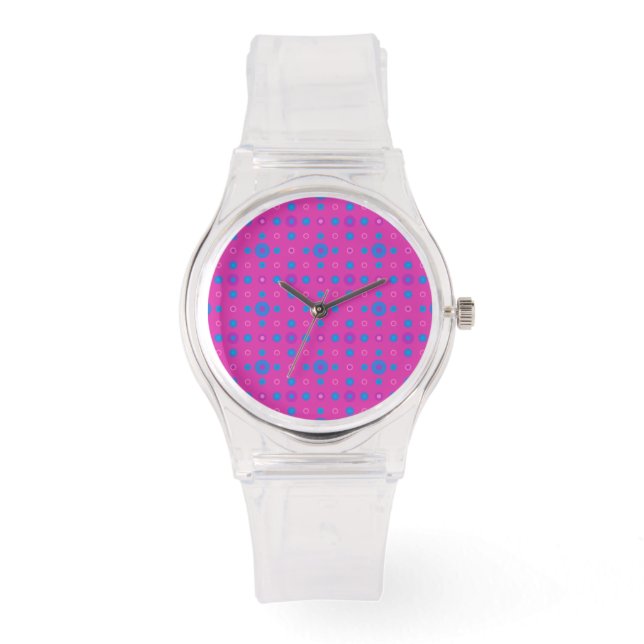 Rosa Sporty Watch: Magenta: Bright Blue Dots Armbandsur (Framsida)