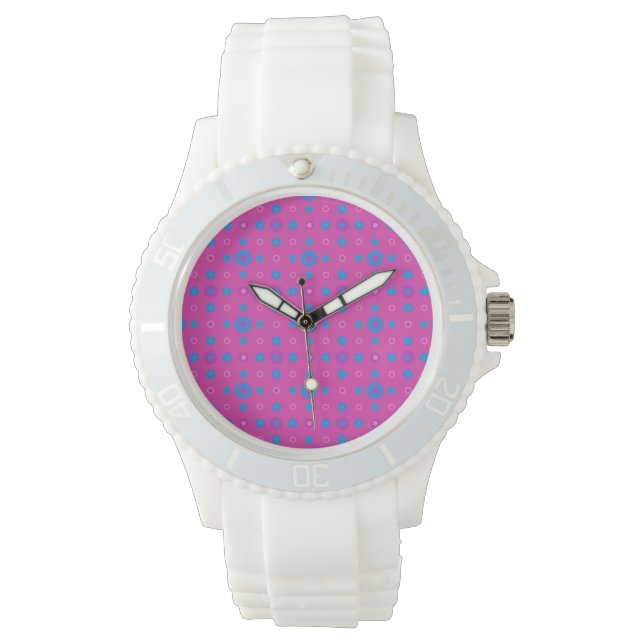 Rosa Sporty Watch: Magenta: Bright Blue Dots Armbandsur (Framsida)