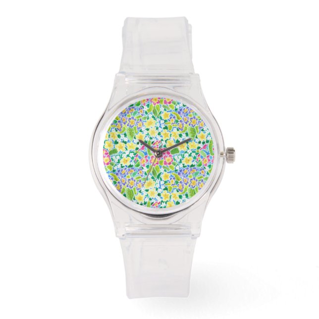 Rosa Sporty Watch med Söt Primroses Mönster Armbandsur (Framsida)